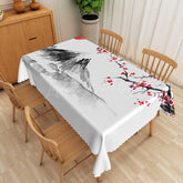 Lofaris Abstract Ink Wash Landscape Rectangle Tablecloth with Floral Accents for Asian Zen Inspired Dining Decor